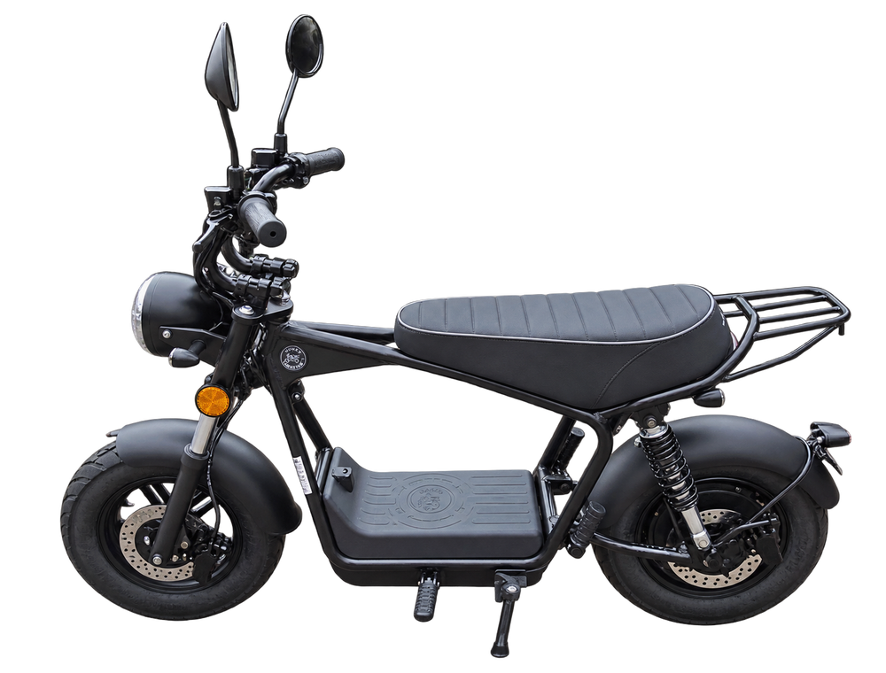 Elektrische mini E-Moped in zwart, zijaanzicht
